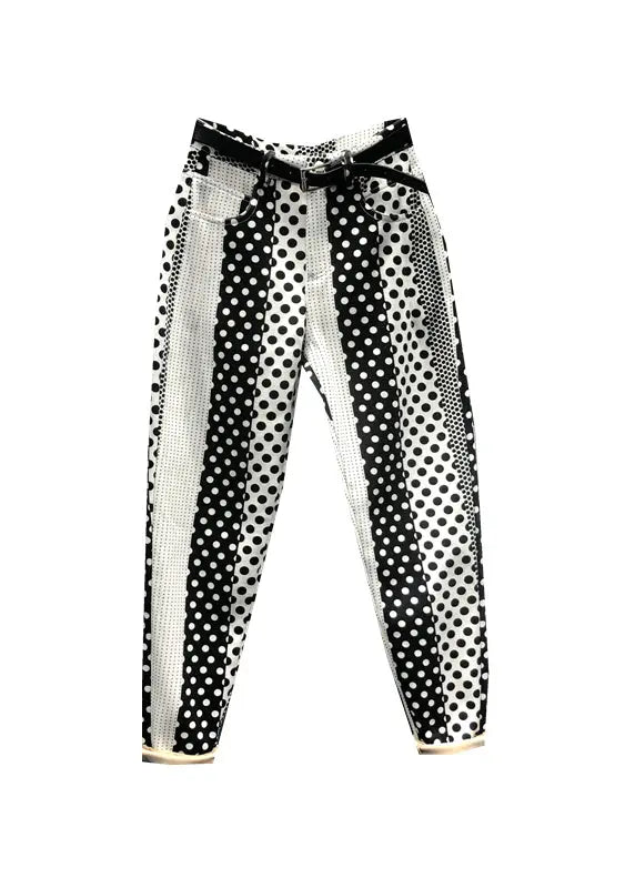 Diy Black White Dot Pockets Patchwork Denim Pants Fall Ada Fashion