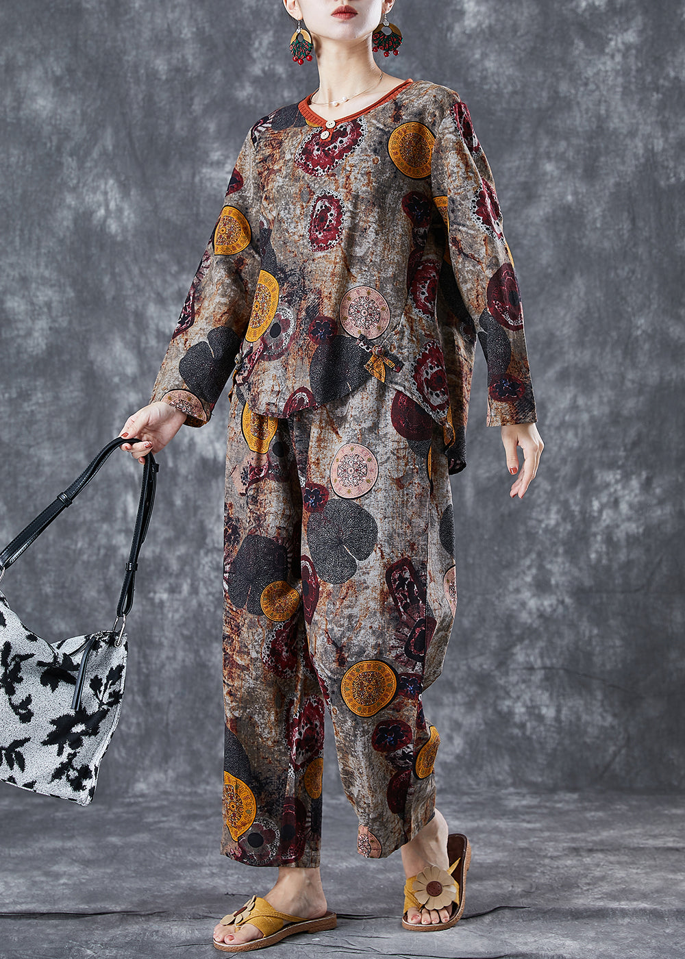 Diy Coffee Oversized Print Cotton Two Pieces Set Fall LY5625 - fabuloryshop