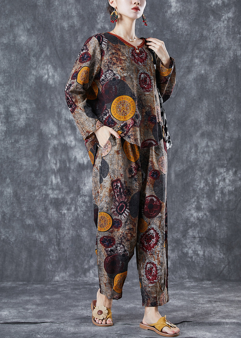 Diy Coffee Oversized Print Cotton Two Pieces Set Fall LY5625 - fabuloryshop