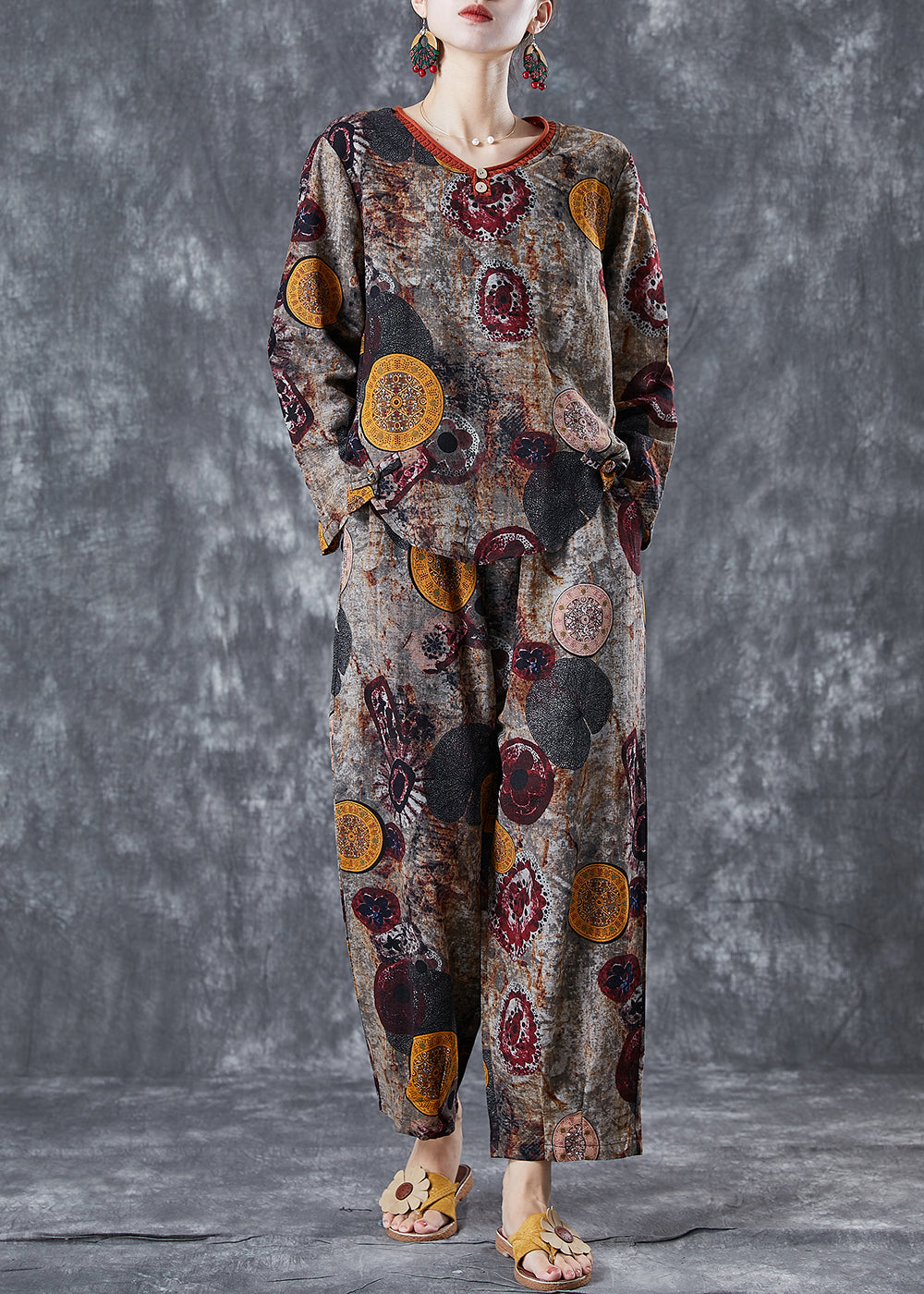Diy Coffee Oversized Print Cotton Two Pieces Set Fall LY5625 - fabuloryshop