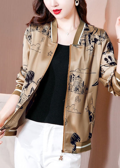 Diy Coffee Zip Up Pockets Print Silk Jackets Spring LY0077 - fabuloryshop