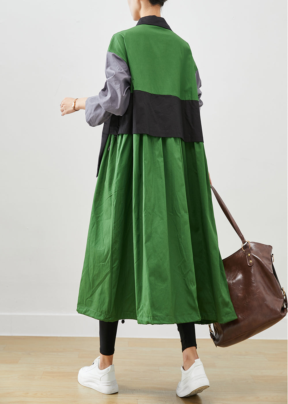 Diy Green Oversized Patchwork Pockets Cotton Coats Fall Ada Fashion