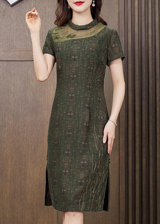 Diy Green Peter Pan Collar Patchwork Silk Dresses Summer LY2251 - fabuloryshop