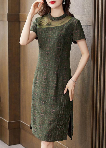 Diy Green Peter Pan Collar Patchwork Silk Dresses Summer LY2251 - fabuloryshop