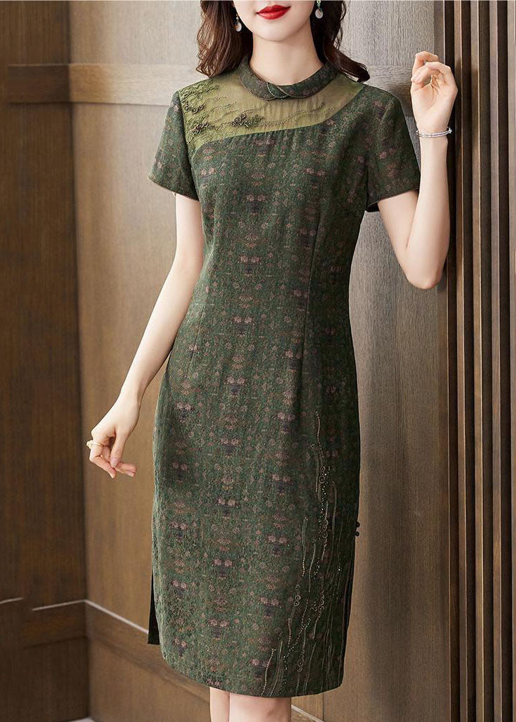 Diy Green Peter Pan Collar Patchwork Silk Dresses Summer LY2251 - fabuloryshop