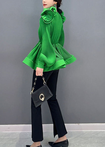 Diy Green V Neck Ruffled Patchwork Chiffon Shirt Tops Spring LC0344 - fabuloryshop