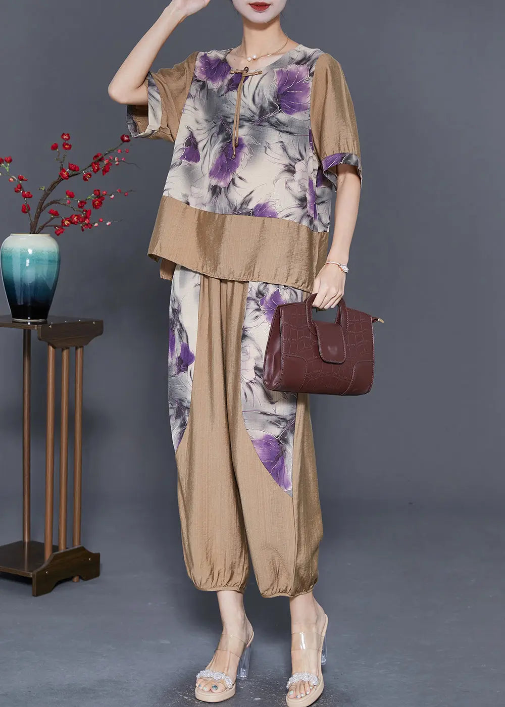 Diy Khaki Oversized Patchwork Tassel Linen Women Sets 2 Pieces Summer Ada Fashion