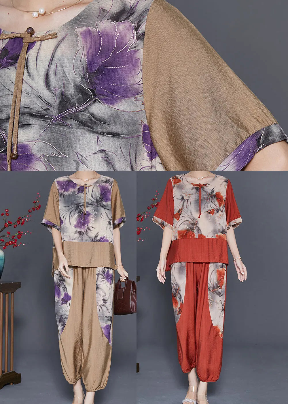 Diy Khaki Oversized Patchwork Tassel Linen Women Sets 2 Pieces Summer Ada Fashion