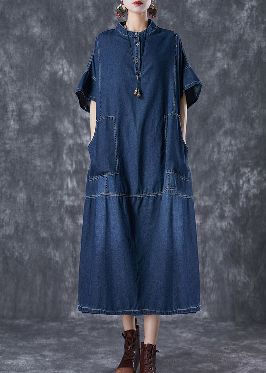 Diy Navy Oversized Patchwork Denim Vacation Dresses Summer LY7036 - fabuloryshop