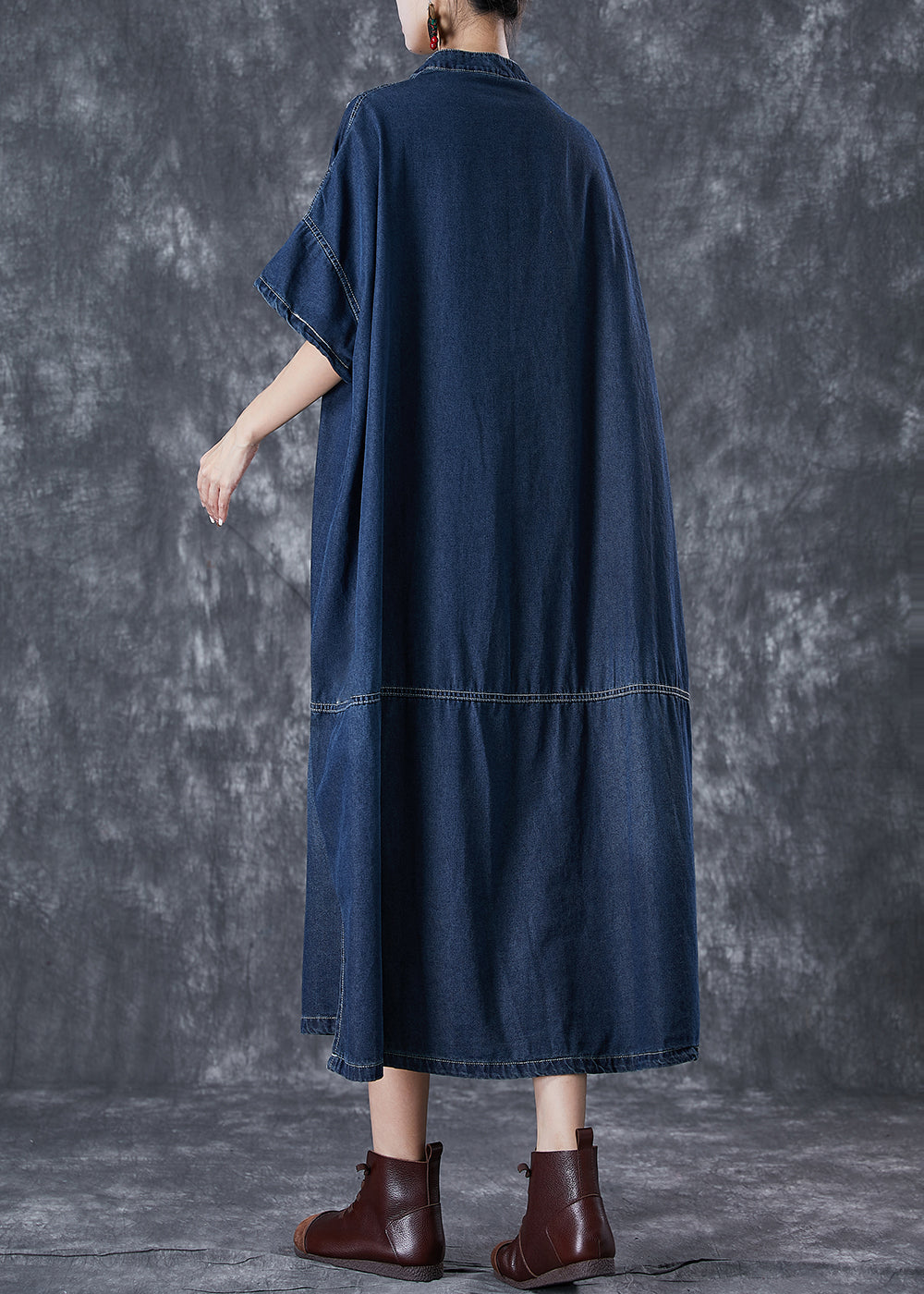 Diy Navy Oversized Patchwork Denim Vacation Dresses Summer LY7036 - fabuloryshop