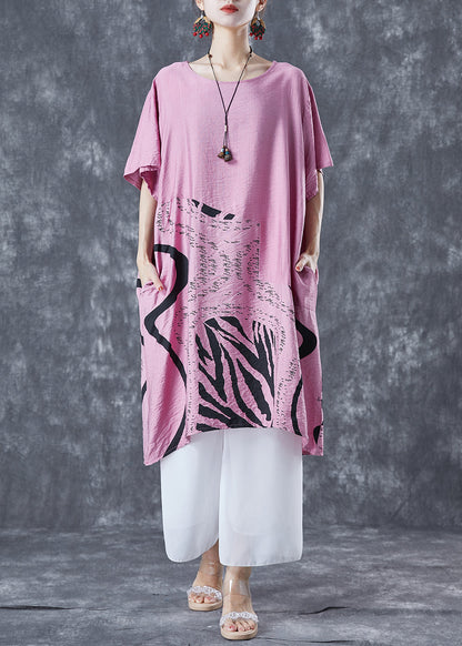 Diy Pink Oversized Print Cotton Maxi Dress Summer LY5674 - fabuloryshop