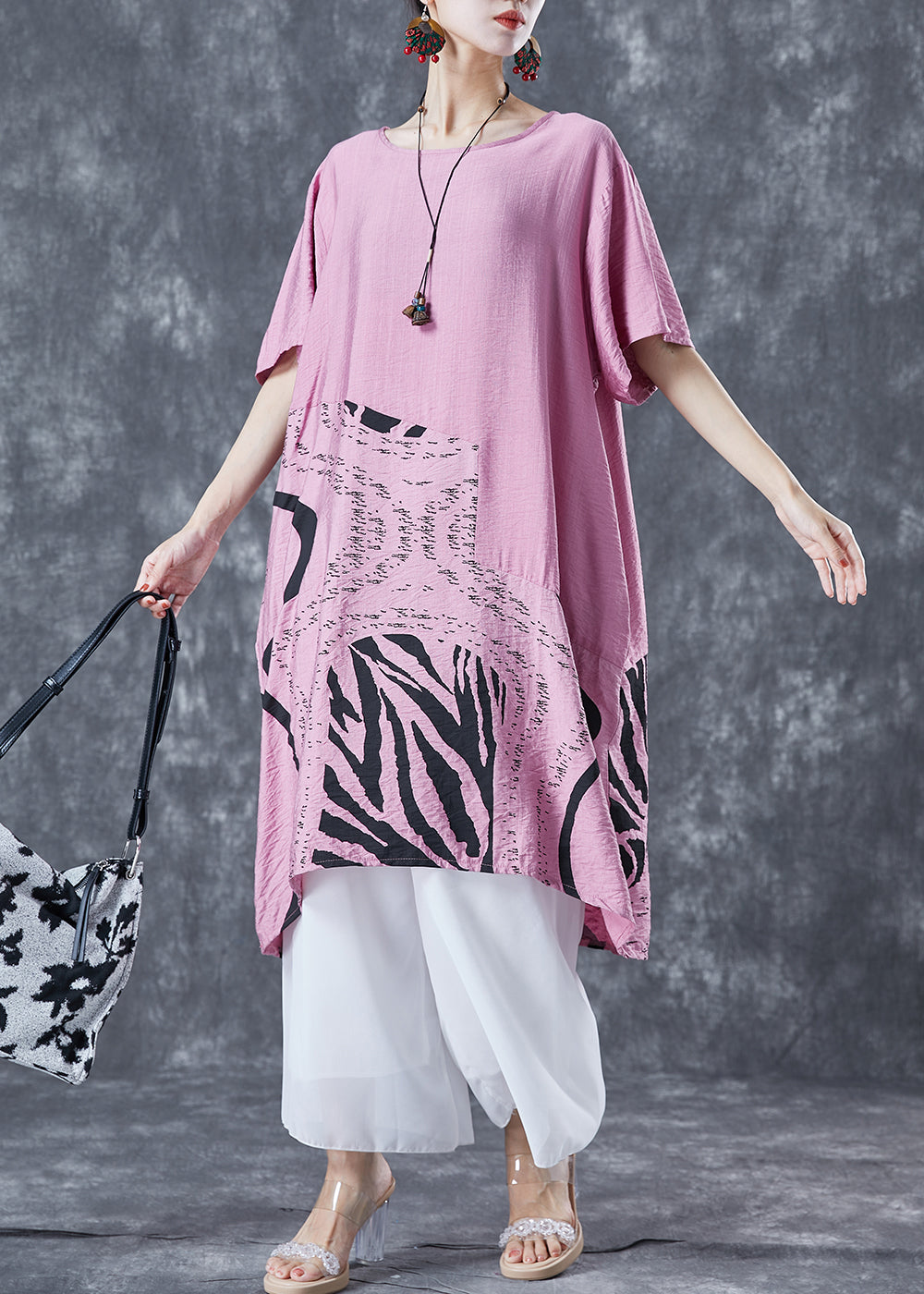 Diy Pink Oversized Print Cotton Maxi Dress Summer LY5674 - fabuloryshop