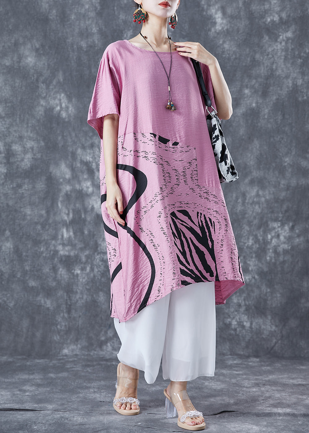 Diy Pink Oversized Print Cotton Maxi Dress Summer LY5674 - fabuloryshop