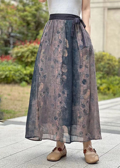 Diy Purple Wrinkled Pockets Print Patchwork Linen Skirts Summer LY2561 - fabuloryshop