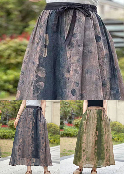 Diy Purple Wrinkled Pockets Print Patchwork Linen Skirts Summer LY2561 - fabuloryshop