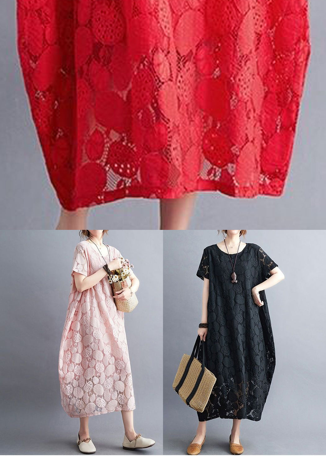 Diy Red Oversized Hollow Out Lace Long Dress Summer LY0539 - fabuloryshop