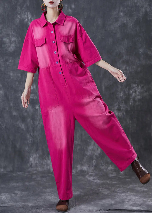 Diy Rose Oversized Denim Overalls Jumpsuit Half Sleeve Ada Fashion