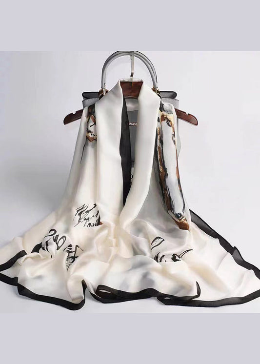 Elegant And Versatile White Printed Silk Scarf In Autumn Ada Fashion