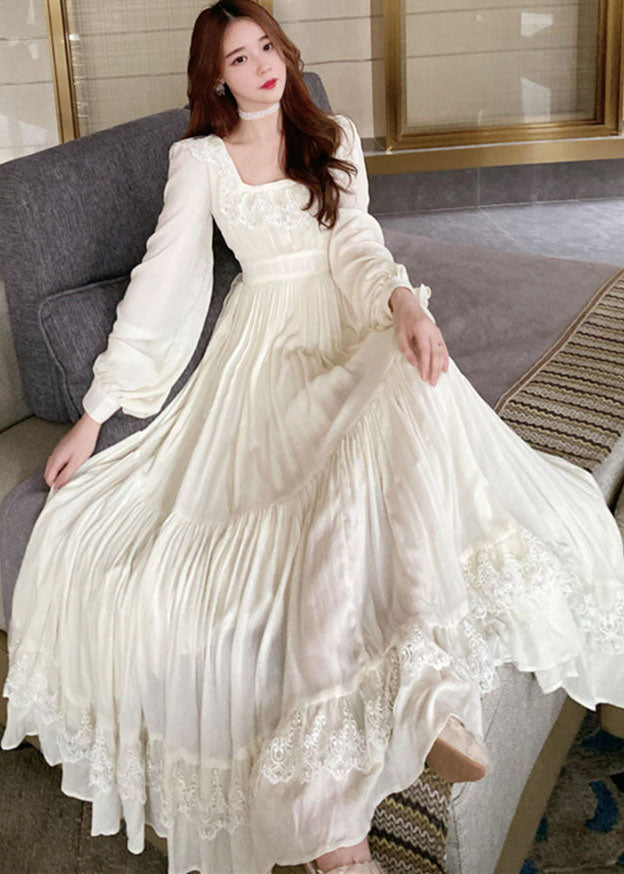 Elegant Apricot Lace Patchwork Exra Large Hem Holiday Dress Summer Ada Fashion