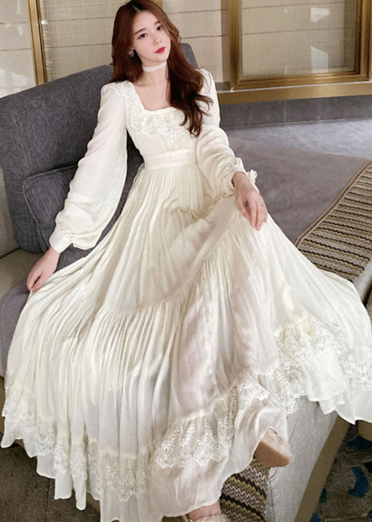 Elegant Apricot Lace Patchwork Exra Large Hem Holiday Dress Summer Ada Fashion