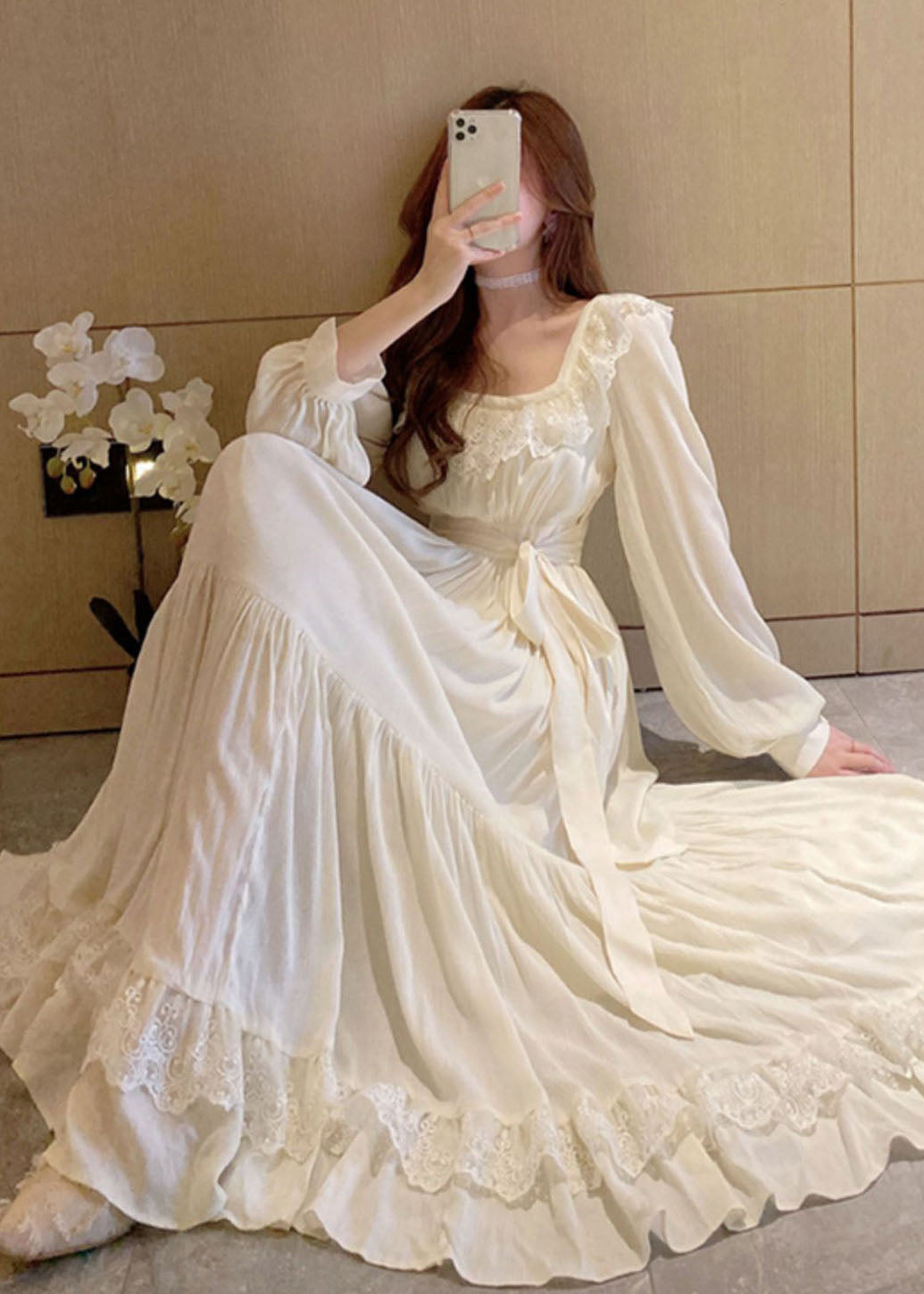 Elegant Apricot Lace Patchwork Exra Large Hem Holiday Dress Summer Ada Fashion