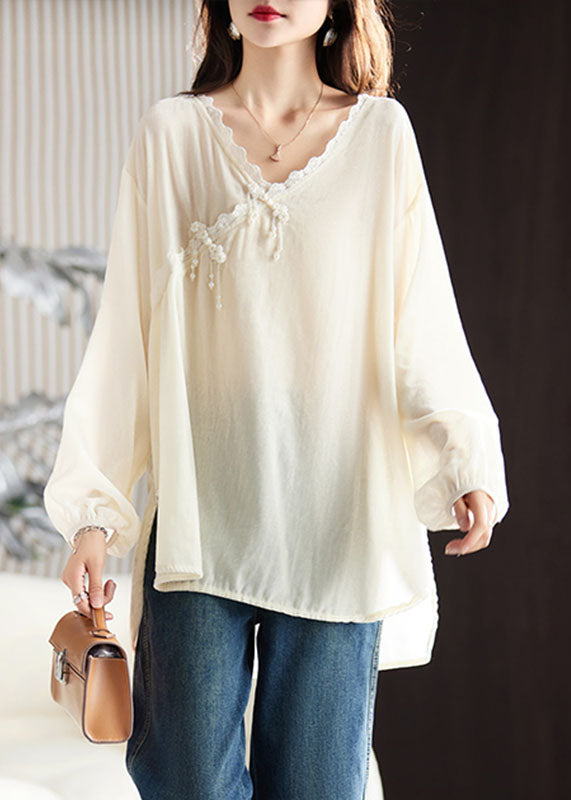 Elegant Apricot Ruffled Patchwork Low High Design Silk Velour Shirt Long Sleeve Ada Fashion