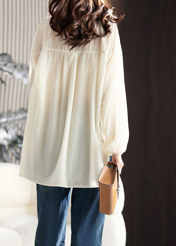 Elegant Apricot Ruffled Patchwork Low High Design Silk Velour Shirt Long Sleeve Ada Fashion