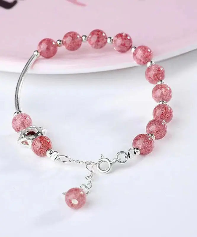 Elegant Aqua Red Sterling Silver Strawberry Crystal Garnet Charm Bracelet Ada Fashion