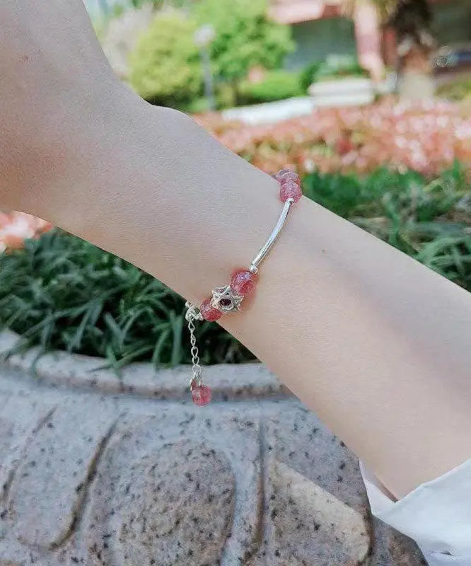 Elegant Aqua Red Sterling Silver Strawberry Crystal Garnet Charm Bracelet Ada Fashion