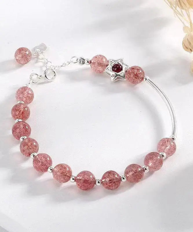 Elegant Aqua Red Sterling Silver Strawberry Crystal Garnet Charm Bracelet Ada Fashion