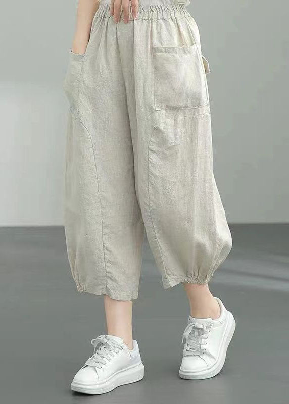 Elegant Beige Pockets Patchwork Linen Lantern Pants Summer LY0594 - fabuloryshop