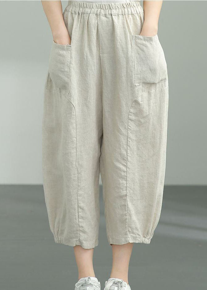 Elegant Beige Pockets Patchwork Linen Lantern Pants Summer LY0594 - fabuloryshop