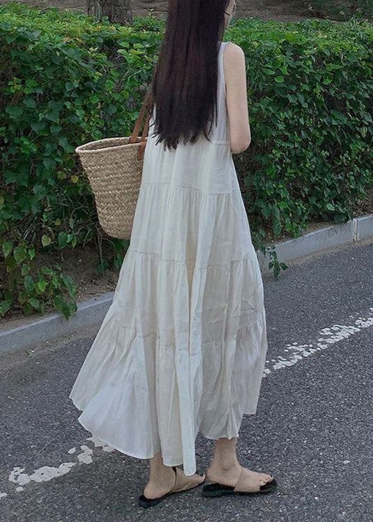 Elegant Beige V Neck Patchwork Vacation Solid Chiffon Long Dresses Summer LC0063 - fabuloryshop