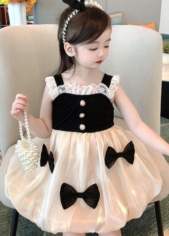 Elegant Black Bow Lace Patchwork Tulle Baby Girls Dress Summer LY5494 - fabuloryshop