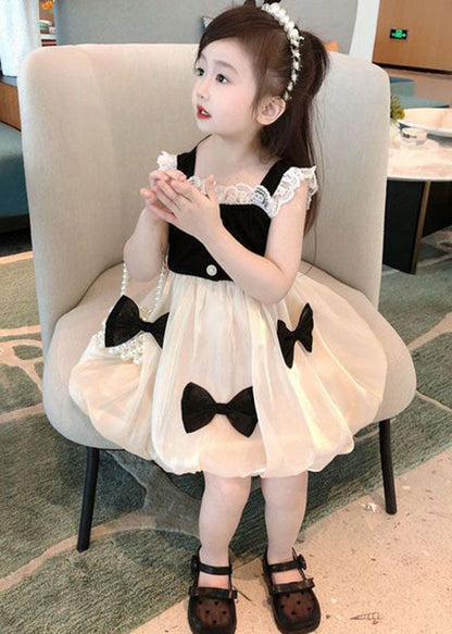 Elegant Black Bow Lace Patchwork Tulle Baby Girls Dress Summer LY5494 - fabuloryshop