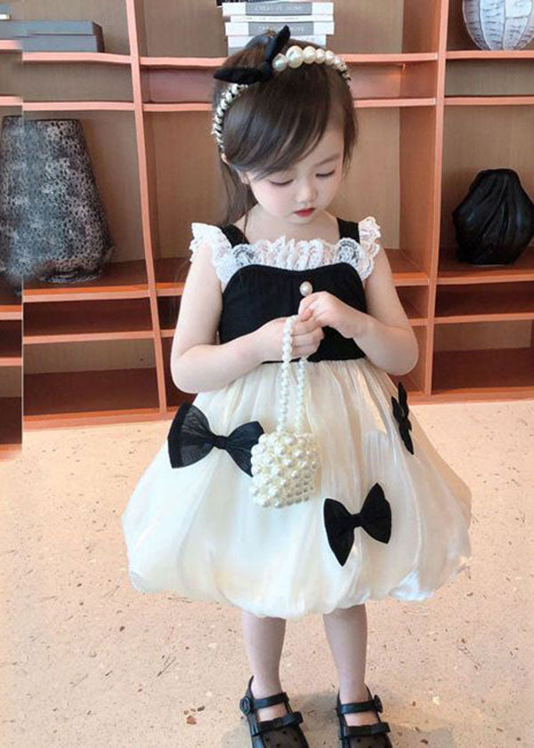 Elegant Black Bow Lace Patchwork Tulle Baby Girls Dress Summer LY5494 - fabuloryshop