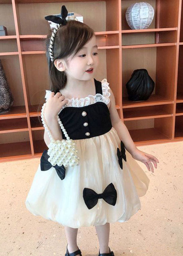 Elegant Black Bow Lace Patchwork Tulle Baby Girls Dress Summer LY5494 - fabuloryshop