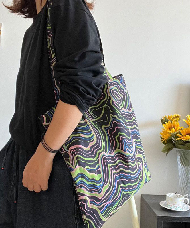 Elegant Black Colorful Stripes Print High-capacity Cotton Satchel Handbag LY1763 - fabuloryshop