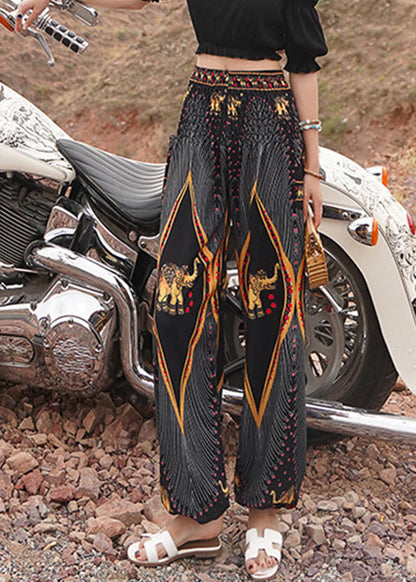 Elegant Black Elastic Waist Print Lantern Pants Summer LY0200 - fabuloryshop