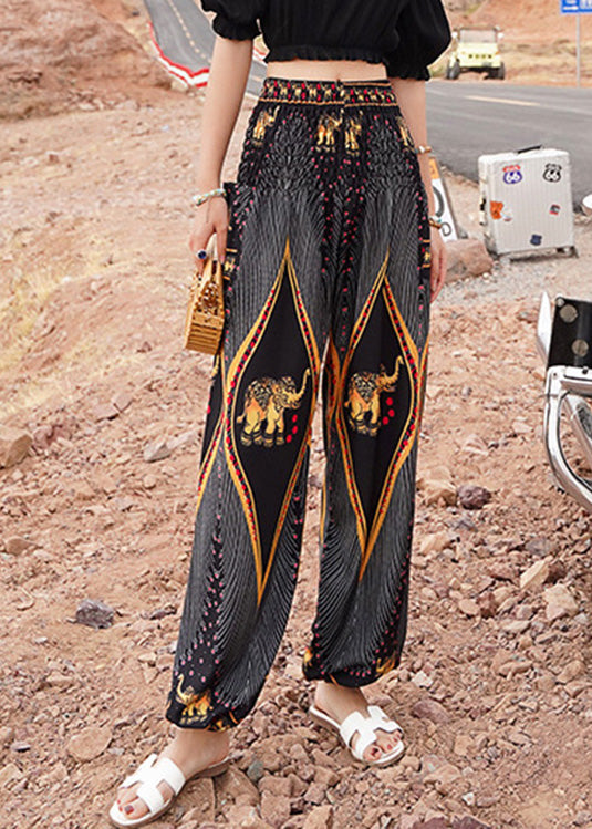 Elegant Black Elastic Waist Print Lantern Pants Summer LY0200 - fabuloryshop