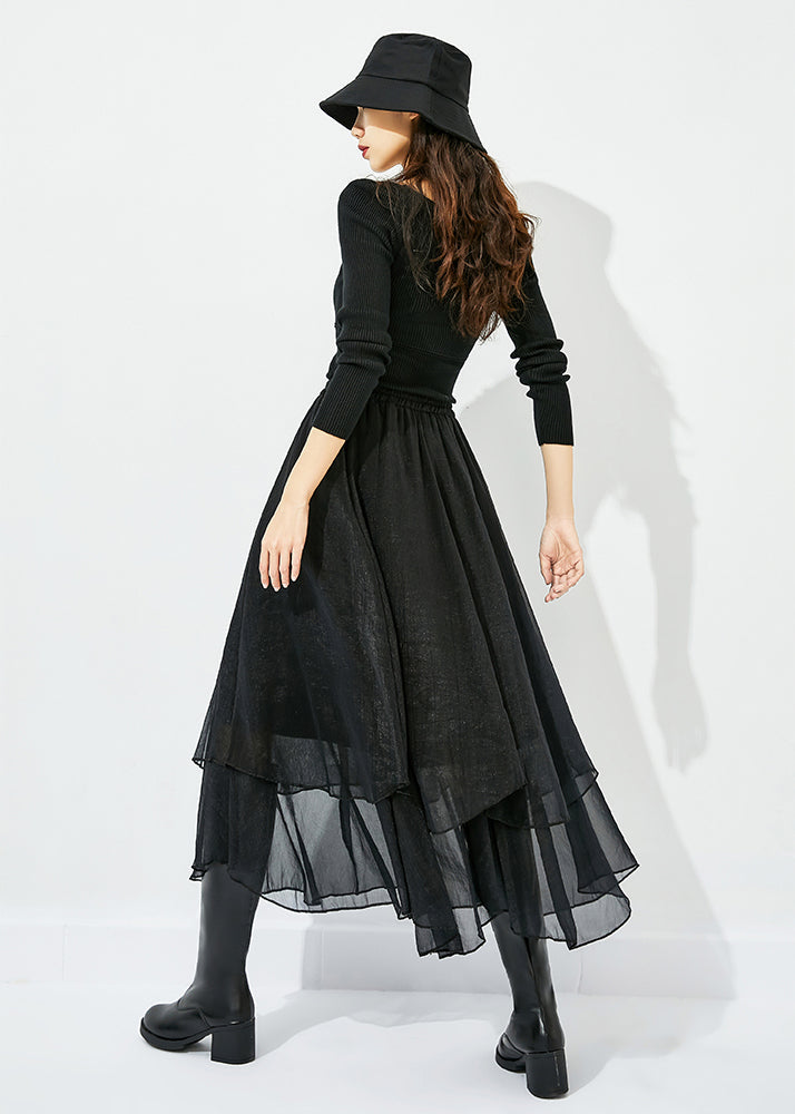 Elegant Black High Waist Layered Design Tulle Skirt Summer LY0810 - fabuloryshop