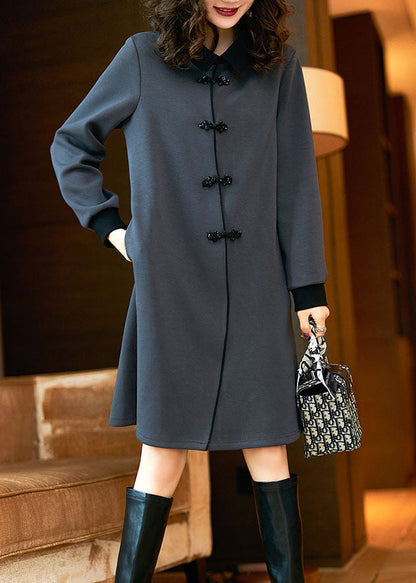 Elegant Black O-Neck Button Mid Dress Fall Ada Fashion