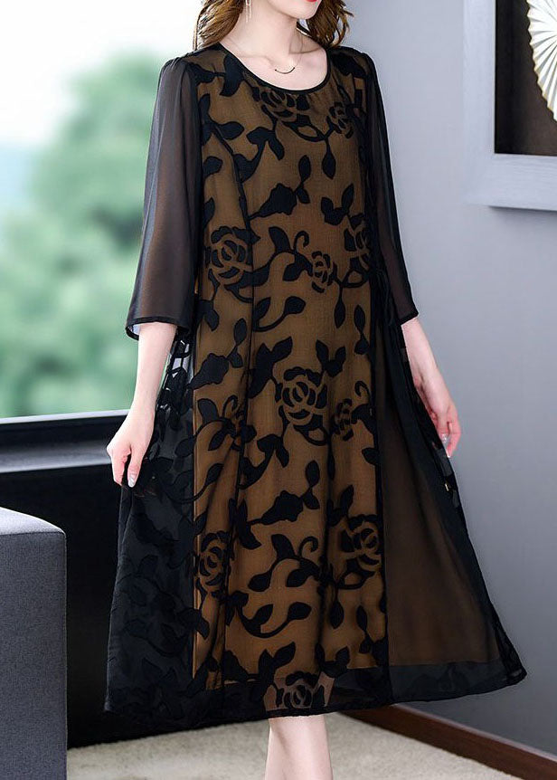 Elegant Black O-Neck Embroideried Patchwork Tulle Dresses Summer LY4611 - fabuloryshop