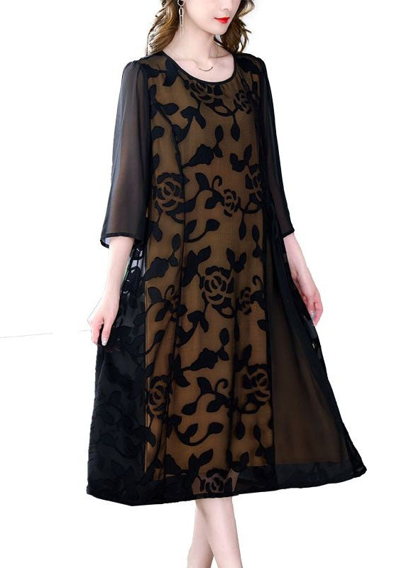 Elegant Black O-Neck Embroideried Patchwork Tulle Dresses Summer LY4611 - fabuloryshop