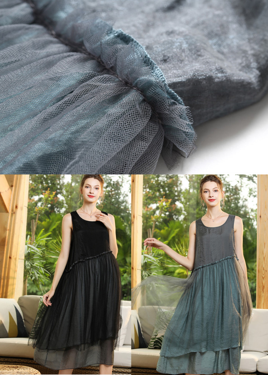 Elegant Black O-Neck Patchwork Tulle Long Dresses Sleeveless LY0283 - fabuloryshop