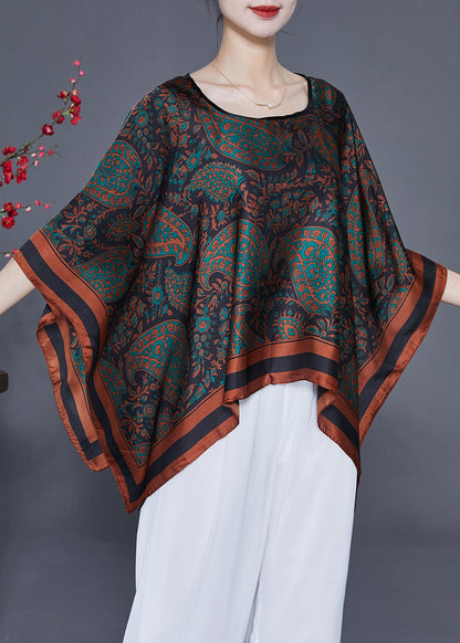 Elegant Black O-Neck Print Silk Shawl LY2408 - fabuloryshop