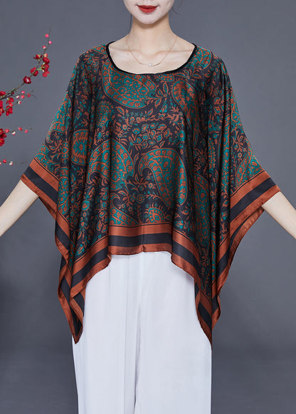 Elegant Black O-Neck Print Silk Shawl LY2408 - fabuloryshop