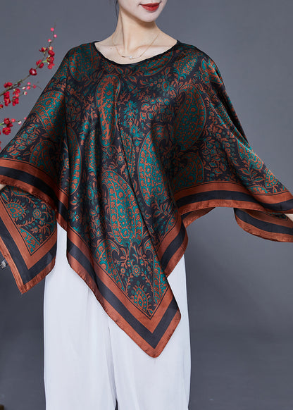 Elegant Black O-Neck Print Silk Shawl LY2408 - fabuloryshop