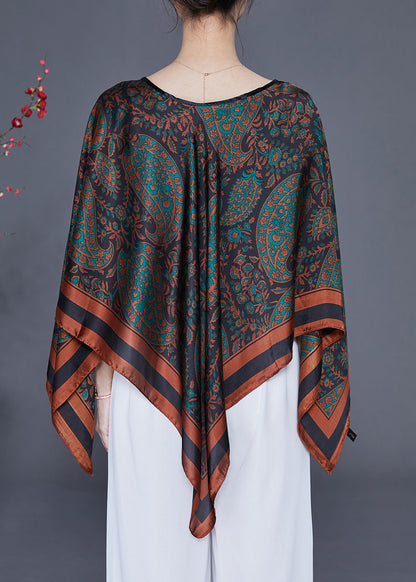 Elegant Black O-Neck Print Silk Shawl LY2408 - fabuloryshop