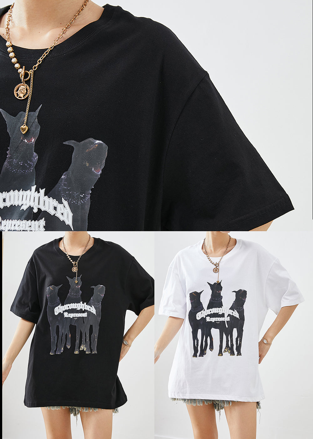 Elegant Black Oversized Print Cotton Tops Summer Ada Fashion